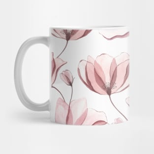 Translucent poppy watercolor ornate print. Transparent blush anemones. Spring floral romantic illustration Mug